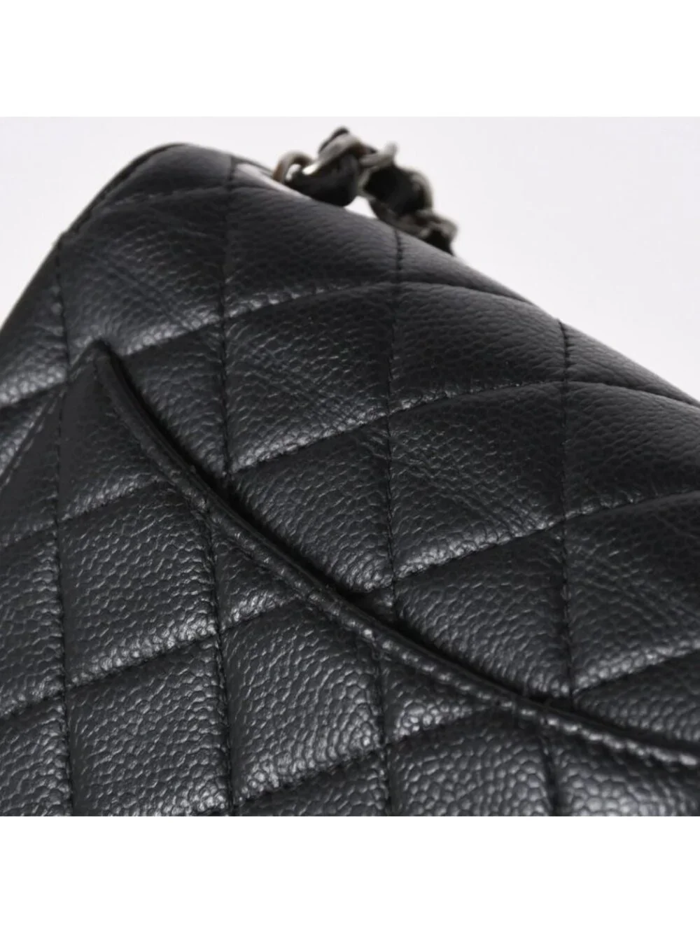 Chanel Mini Quilted Chain Shoulder Bag 17 Caviar Leather Black Silver